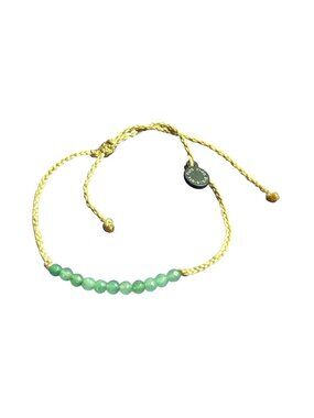 Pura Vida Green Stone Beaded Bracelet Adjustable Beige Cord